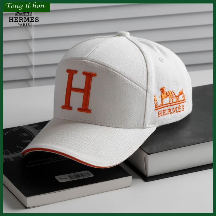 [ Miễn ship / giảm giá ] MŨ NÓN LƯỠI TRAI NAM NỮ LOGO H HER.MES CAO CẤP - màu trắng logo cam