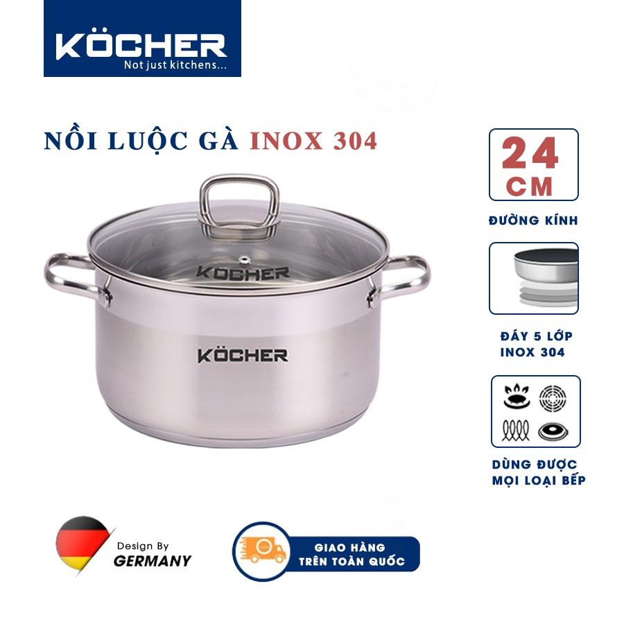 Nồi inox luộc gà đáy liền 5 lớp cao cấp KOCHER size 24cm - hàng chính hãng