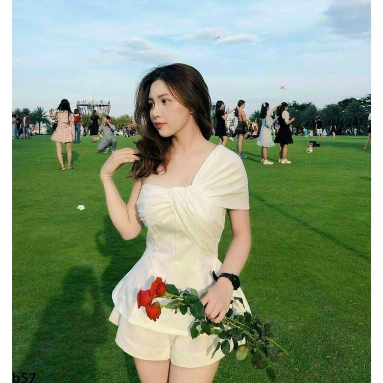 Sét áo lệch vai xoắn kiểu phối màu xinh lung linh
