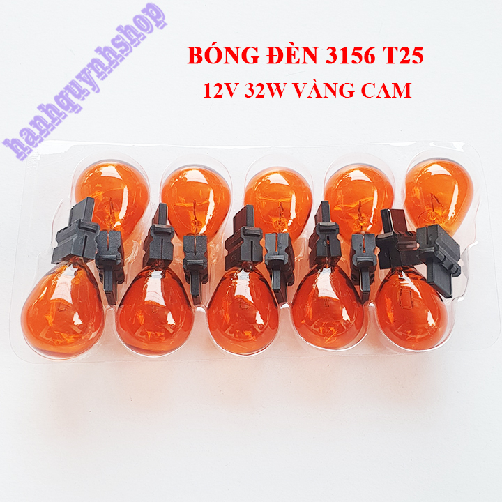 Bộ 2 bóng đèn xi nhan ô tô T25 3156 1 tóc 12V 32W màu vàng cam sợi tóc halogen