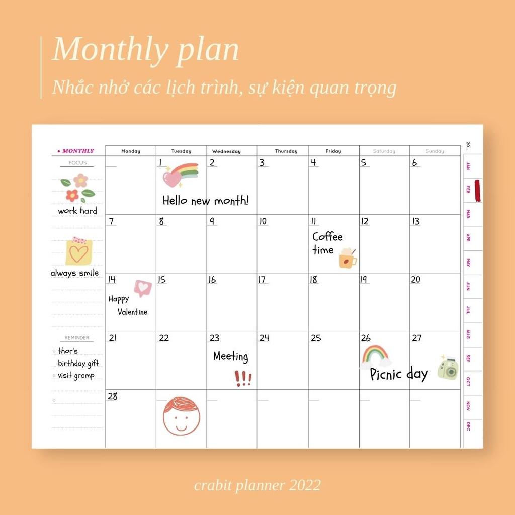 Sổ lịch 2023 Planner Crabit sổ kế hoạch A5 12 tháng không in ngày 100gsm