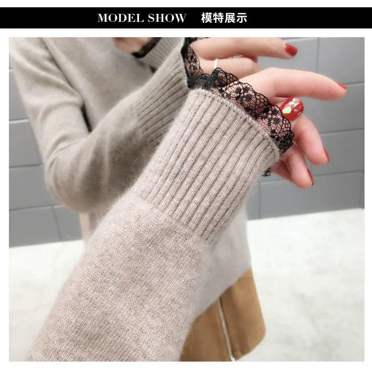 MS367 Áo len nữ cổ bẻ nơ ren thanh lịch