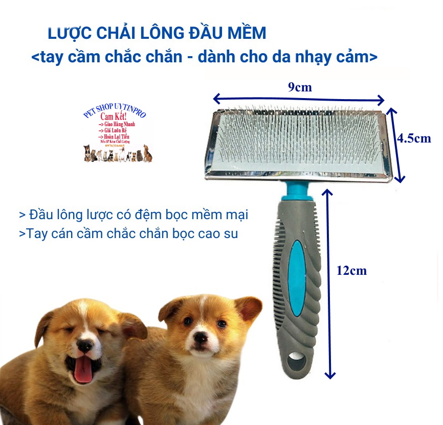 Lược chải lông Chó Mèo SLICKER BRUSH Cán nhựa dẻo chắc chắn 12cm Giúp Làm mượt lông, tơi lông thú cưng