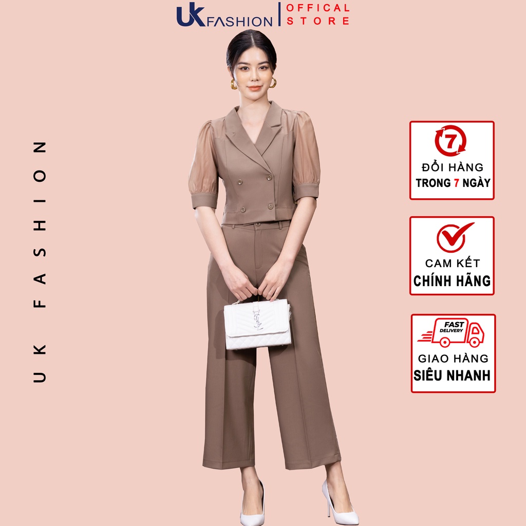 Bộ Vest Nữ Công Sở UK Fashion Áo Tay Lỡ Phối Quần Ống Rộng, Chất Liệu Vải Hàn Cao Cấp NKBD22040181