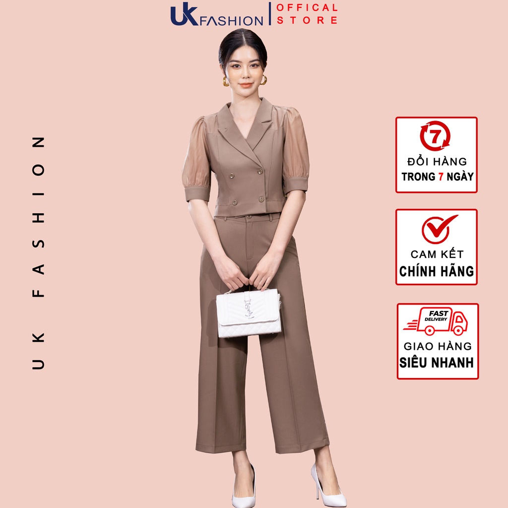 Bộ Vest Nữ Công Sở UK Fashion Áo Tay Lỡ Phối Quần Ống Rộng, Chất Liệu Vải Hàn Cao Cấp NKBD22040181
