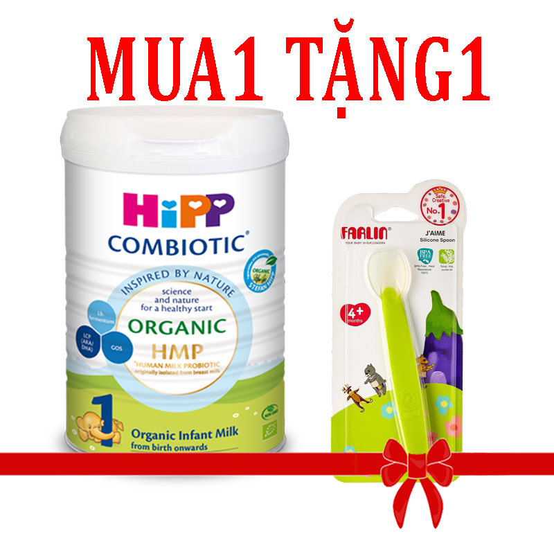 Sữa bột Hipp số 1 Organic Combiotic HMP 800gr Mẫu Mới tách tem tặng thìa ăn dặm bằng silicone farlin