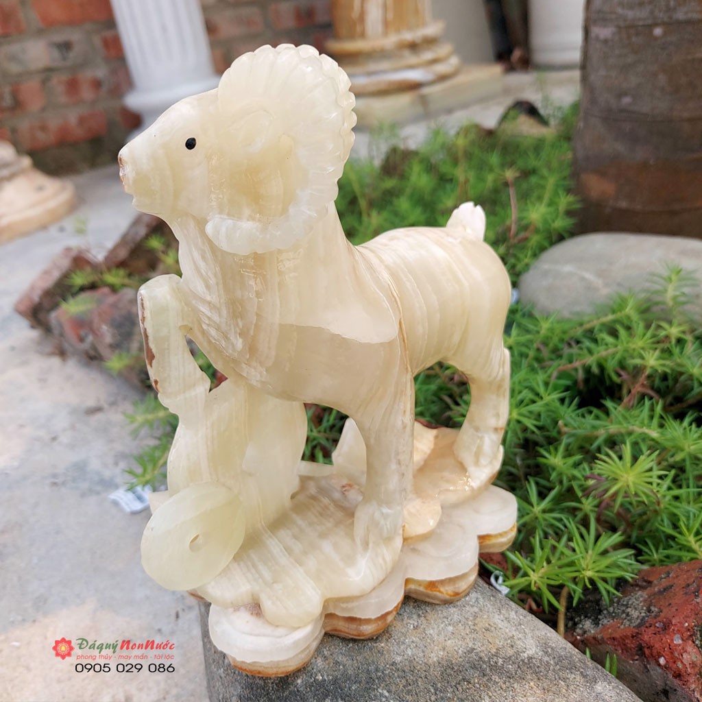 Tượng dê đồng tiền 12 con giáp phong thủy đá ngọc Pakistan 17cm đá Non Nước