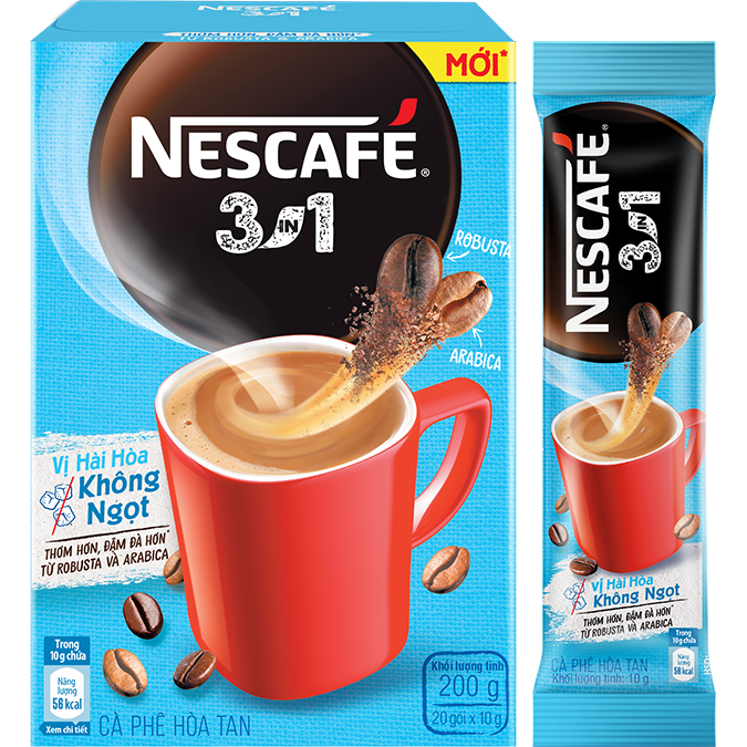 Combo 4 hộp cà phê hòa tan Nescafé 3in1 vị hài hòa không ngọtmới (Hộp 20 gói)[Tặng bộ 3 lọ thủy tinh - Giao mẫu ngẫu nhiên]