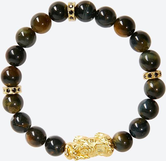 Vòng tay đá mắt hổ charm tỳ hưu bọc vàng 24k Ngọc Quý Gemstones