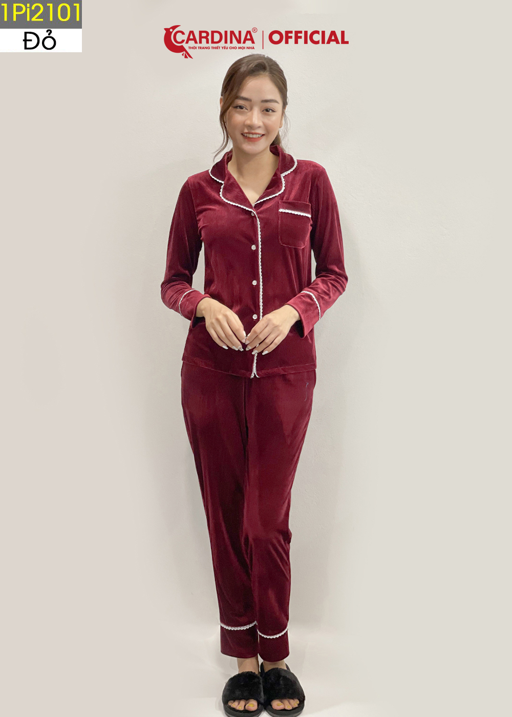 Đồ bộ pijama nữ CARDINA chất nhung tăm cao cấp kiểu dáng thanh lịch sang trọng 1Pi21