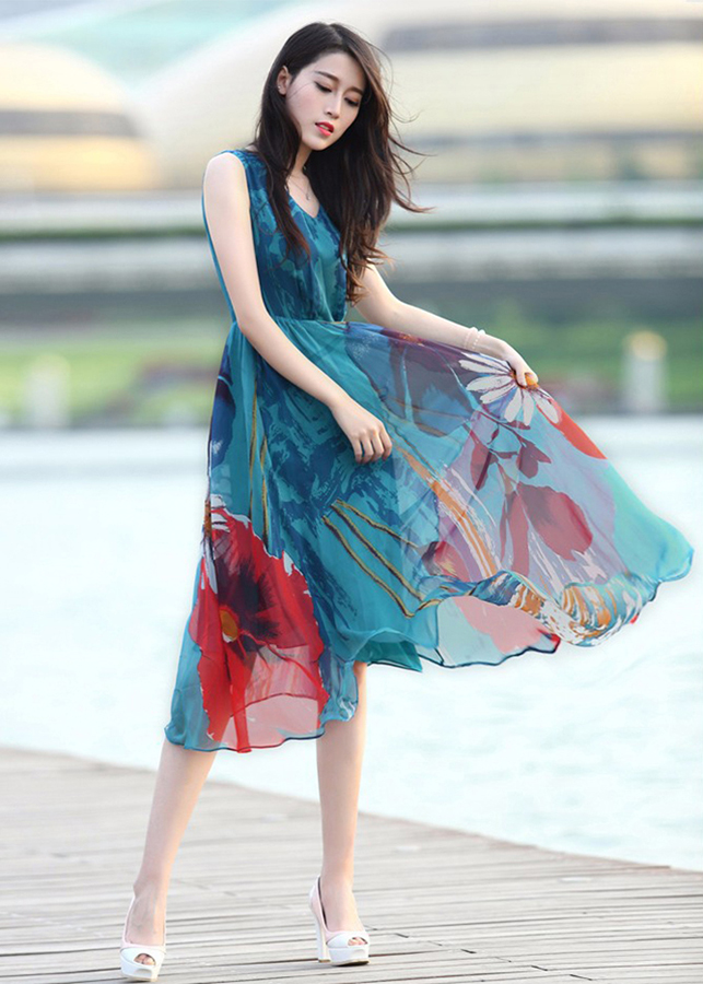 Đầm Maxi Dạo Biển Tươi Tắn - Xanh