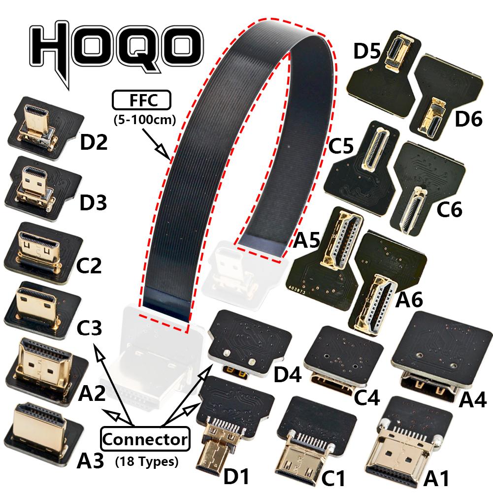 Tương thích với HDMI, FPV HDMI ffc HDMI Ribbon Cable 90 độ Mini/Micro HDMI sang tiêu chuẩn HDMI PCB Connector 20pin fpv micro hdmi 5cm