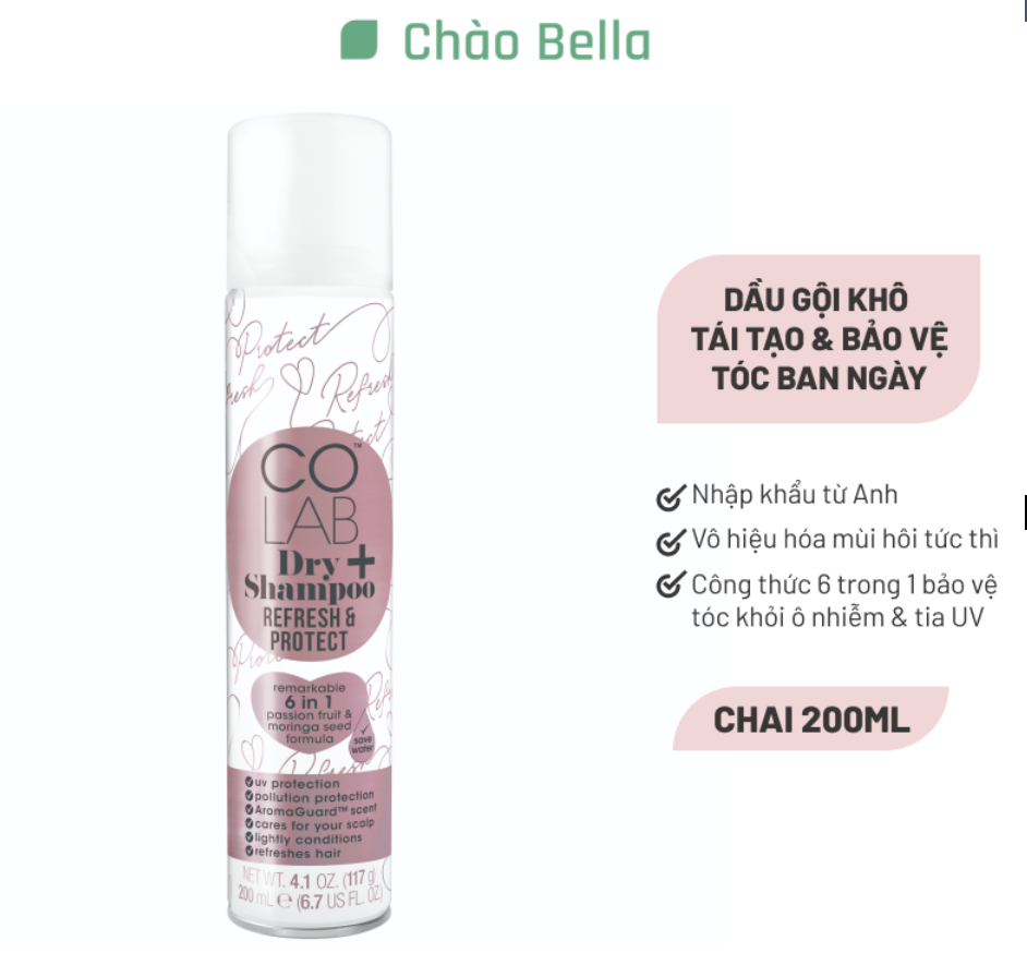 Dầu Gội Khô COLAB Plus Refresh &amp; Protect | Khử Mùi Hôi, Công Thức 6 Trong 1 Bảo Vệ Tóc Khỏi Tia UV Và Ô Nhiễm Môi Trường (200ml)