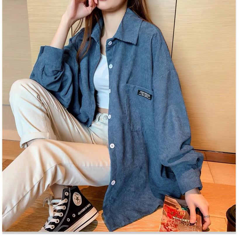 Áo Khoác Sơ Mi Nhung Gân Phối 2 Túi Hộp Phong Cách Hót Trend Fashion