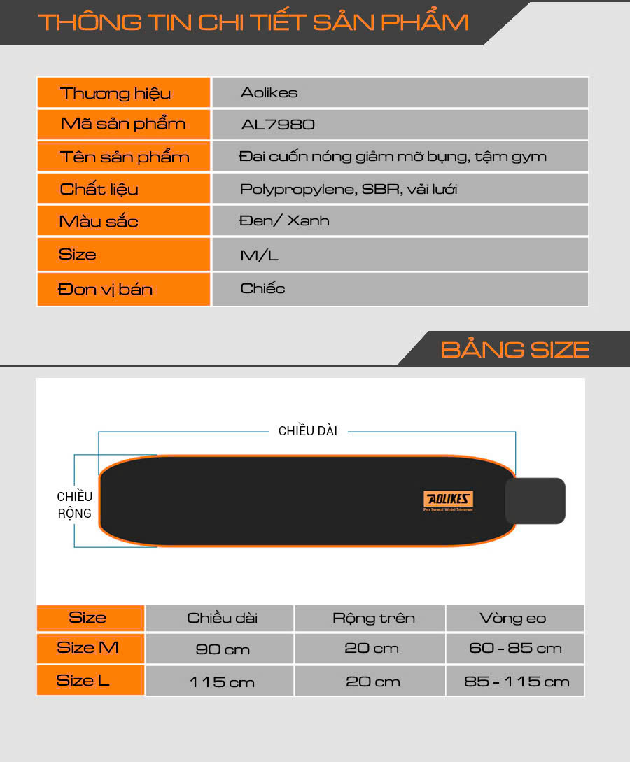 Đai quấn giảm mỡ bụng AOLIKES A-7980 giảm béo định hình vòng eo tập gym, yoga