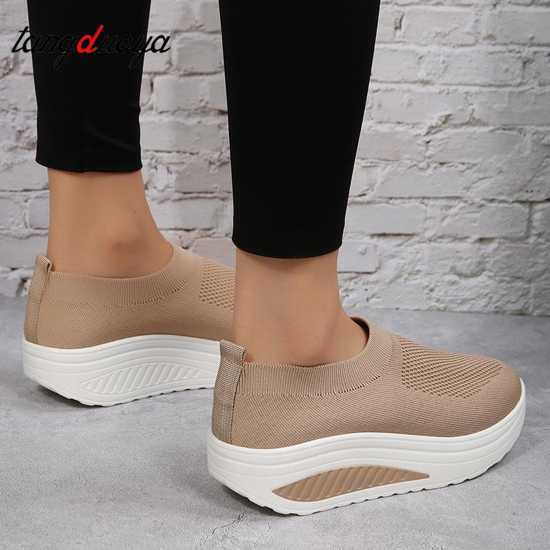 Nền Tảng Nêm Giày Nữ Cỡ Giày Thể Thao Nữ Slip On Lưới Tập Thể Dục Nữ Giày Chạy Bộ Color: black Shoe Size: 10