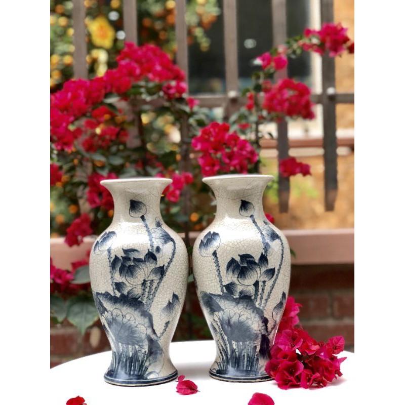 BÌNH HOA SEN VÀ RỒNG MEN RẠN GIẢ CỔGỐM BÁT TRÀNG- GIẢ CỔ