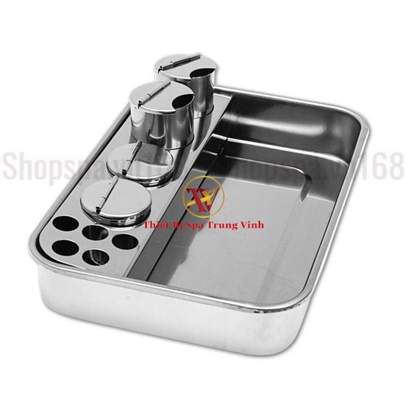 Bộ Khay + Hũ Inox Đựng Dụng Cụ Dùng Trong Spa, Thẩm Mỹ Viện