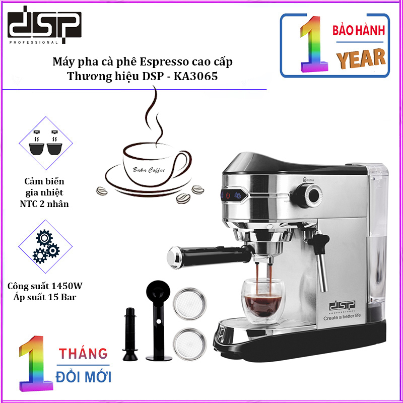 Máy pha cà phê Espresso DSP KA3065 Công suất đầu vào 1450(W)-Hàng chính hãng