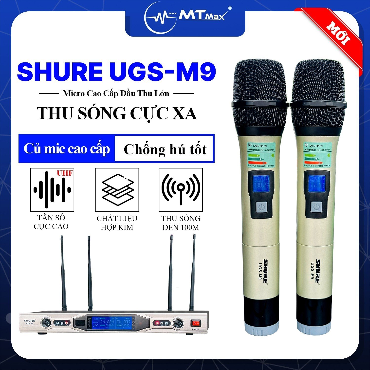 Micro Đầu Thu Lớn SHURE UGS M9 - Siêu Phẩm Micro Karaoke 4 Râu Cao Cấp Giá Rẻ Lọc Âm Nâng Giọng Chống Hú Rè Cực Tốt Bắt Sóng Xa Đến 100m hàng chính hãng