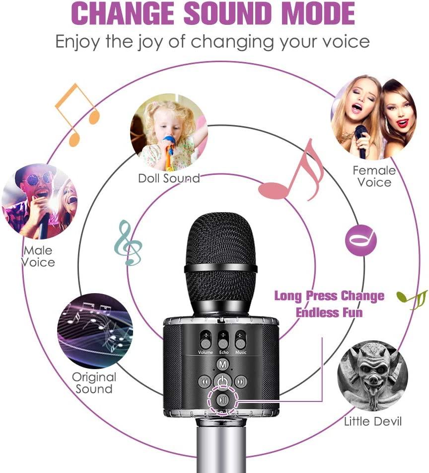 Micrô Karaoke không dây , Micro Karaoke Bluetooth di động với LED Disco tương thích với điện thoại thông minh