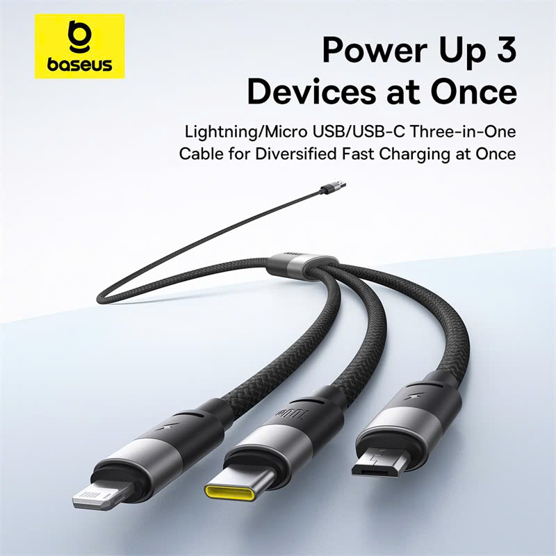 Cáp Sạc Đa Năng Baseus StarSpeed 1-for-3 USB-A to Type-C IP Micro 100W/2.4A/18W (1.5m) [hàng chính hãng