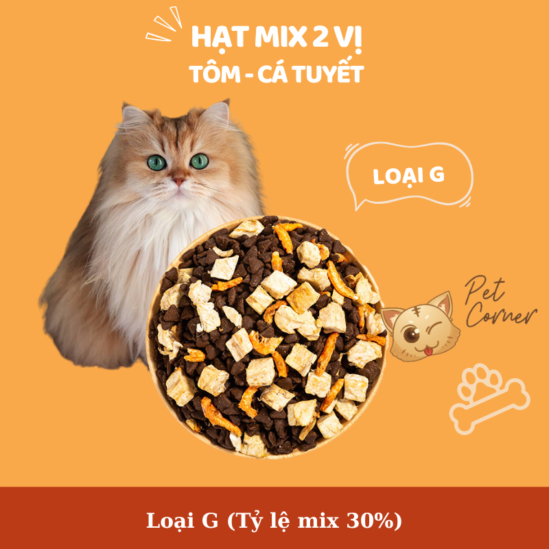 Hạt mix cao cấp cho mèo trộn thịt bò, gà, tôm, cá, lòng đỏ trứng, rau củ quả - Thức ăn hạt cho mèo kén ăn