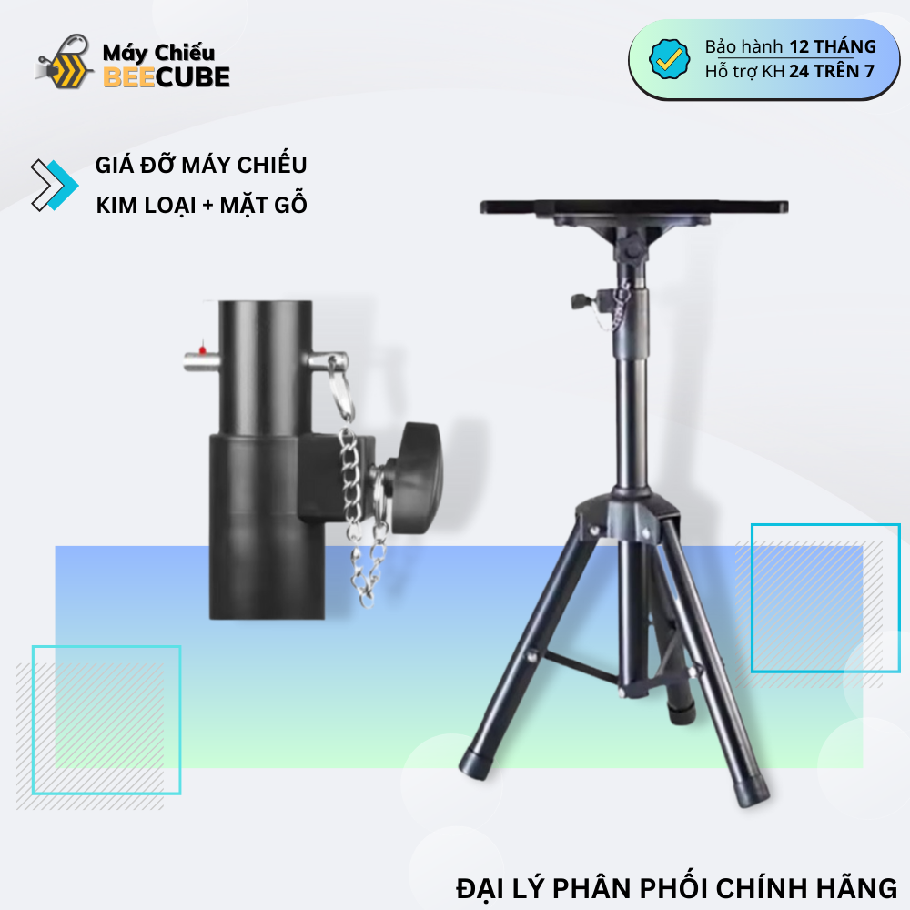 Giá Đỡ Máy Chiếu 3 Chân 1m2 Đa Năng Di Động Mặt Gỗ, Gọn, Nhẹ, Chắc Chắn Dễ Sử Dụng Cho Máy Chiếu Beecube Và Các Dòng Máy Khác Hàng Chính Hãng