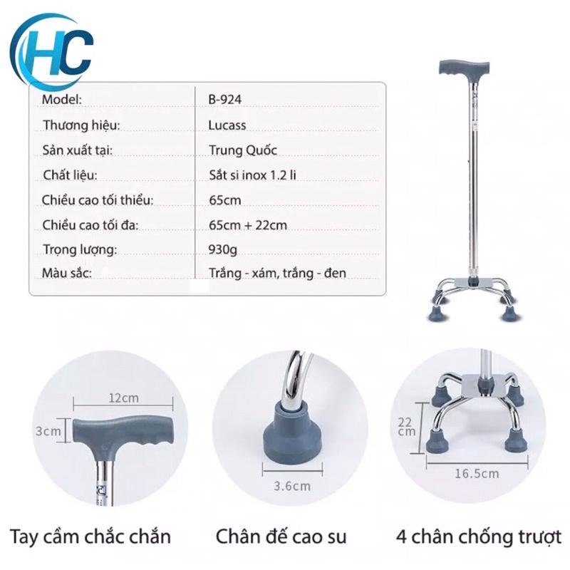 Gậy 4 Chân Thấp Lucass B-924 (Có Thể Tăng Giảm Chiều Cao)