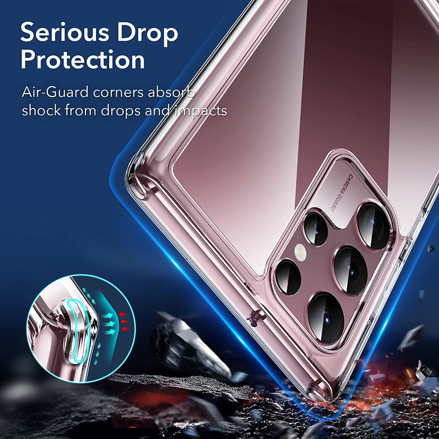 Ốp lưng cho Samsung Galaxy S22 Ultra ESR Metal Kickstand Crystal Clear - Hàng Chính Hãng