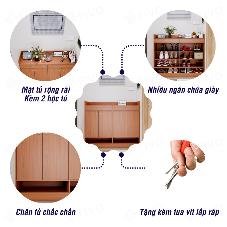 Tủ Giày Dép Gỗ MDF Lõi Xanh Chống Ẩm Dày 17mm FIVO FS53, Nhiều Ngăn Đựng Giày, Có Kèm 2 Hộc Kéo, Mặt Tủ Rộng Rãi Chứa Được Nhiều Đồ