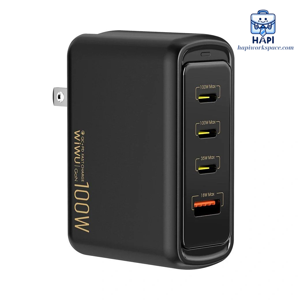 Củ sạc hàng chính hãng WiWU Warrior GaN 100W (3C1A) Wi-U022W: Sạc nhanh laptop, điện thoại, kèm đầu chuyển đa quốc gia