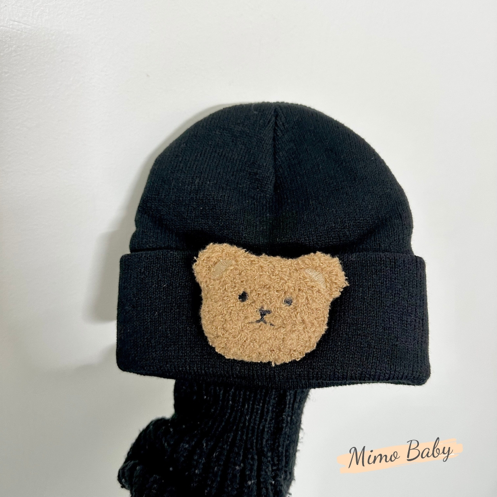 Mũ nón len mùa đông dáng beanie đính gấu bông dễ thương cho bé ML190 Mimo Baby