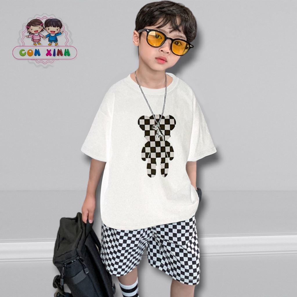 Bộ quần áo bé trai Con Xinh cotton hình in gấu KARO, thời trang dành cho trẻ em từ 4 đến 10 tuổi