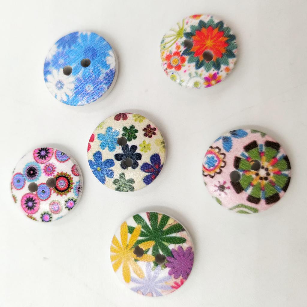 100pcs Mixed 2 Holes Wood Round Buttons for Sewing Scrapbooking Crafts 15mm