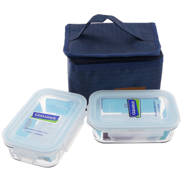Bộ 2 Hộp HCN Chia Ngăn Và Túi Giữ Nhiệt Glasslock Lunch Set 02-2