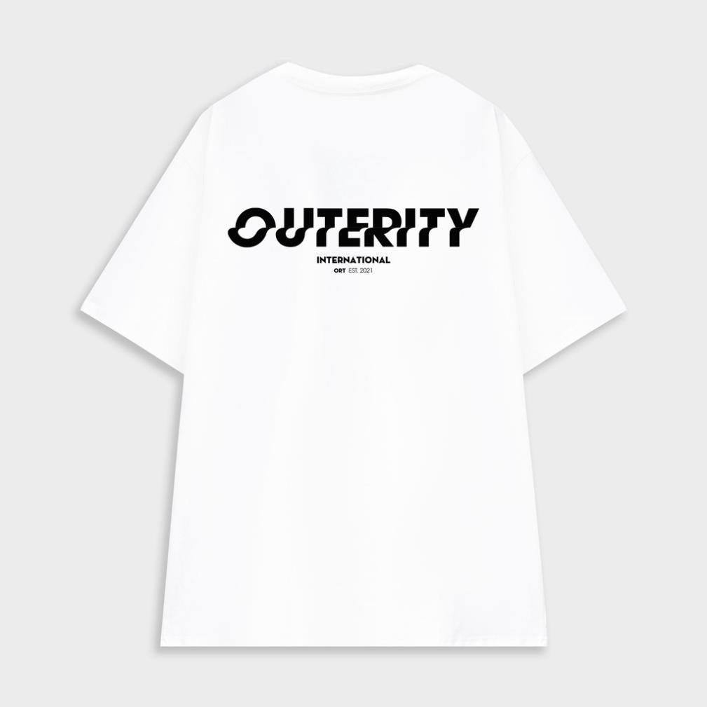 Áo thun stee nam nữ unisex tay lỡ form rộng in chữ OUTERITY vải cotton màu đen và trắng TOP Trending