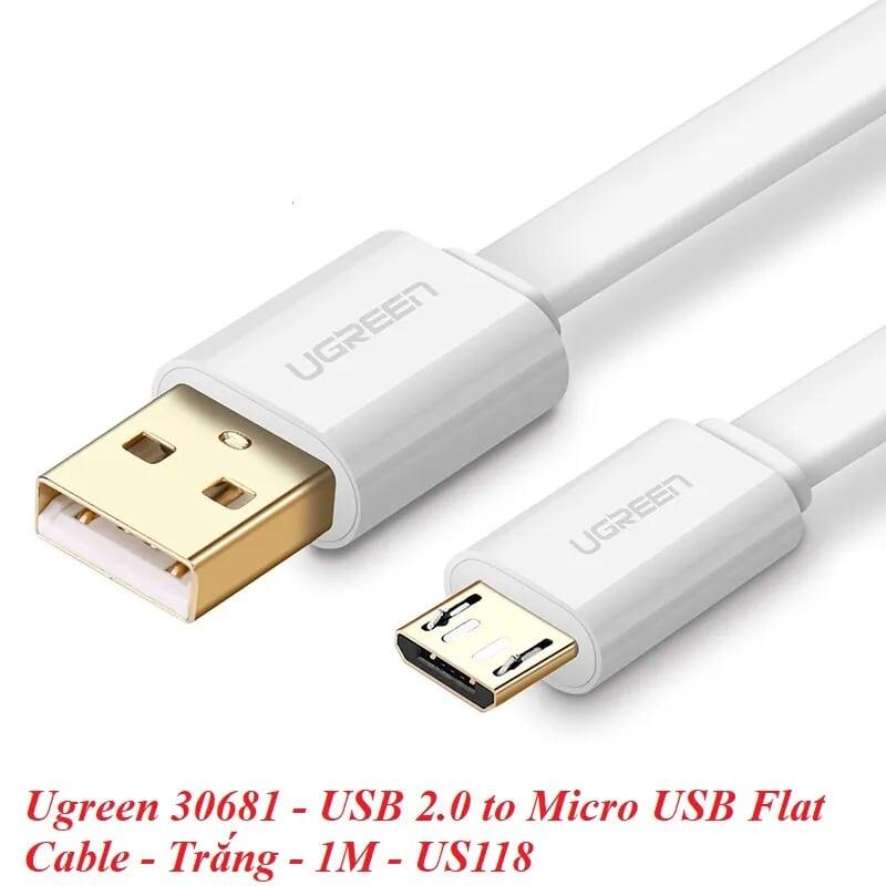 Ugreen UG30681US118TK 1M màu Trắng Cáp sạc truyền dữ liệu USB 2.0 sang MICRO USB dáng dẹt - HÀNG CHÍNH HÃNG