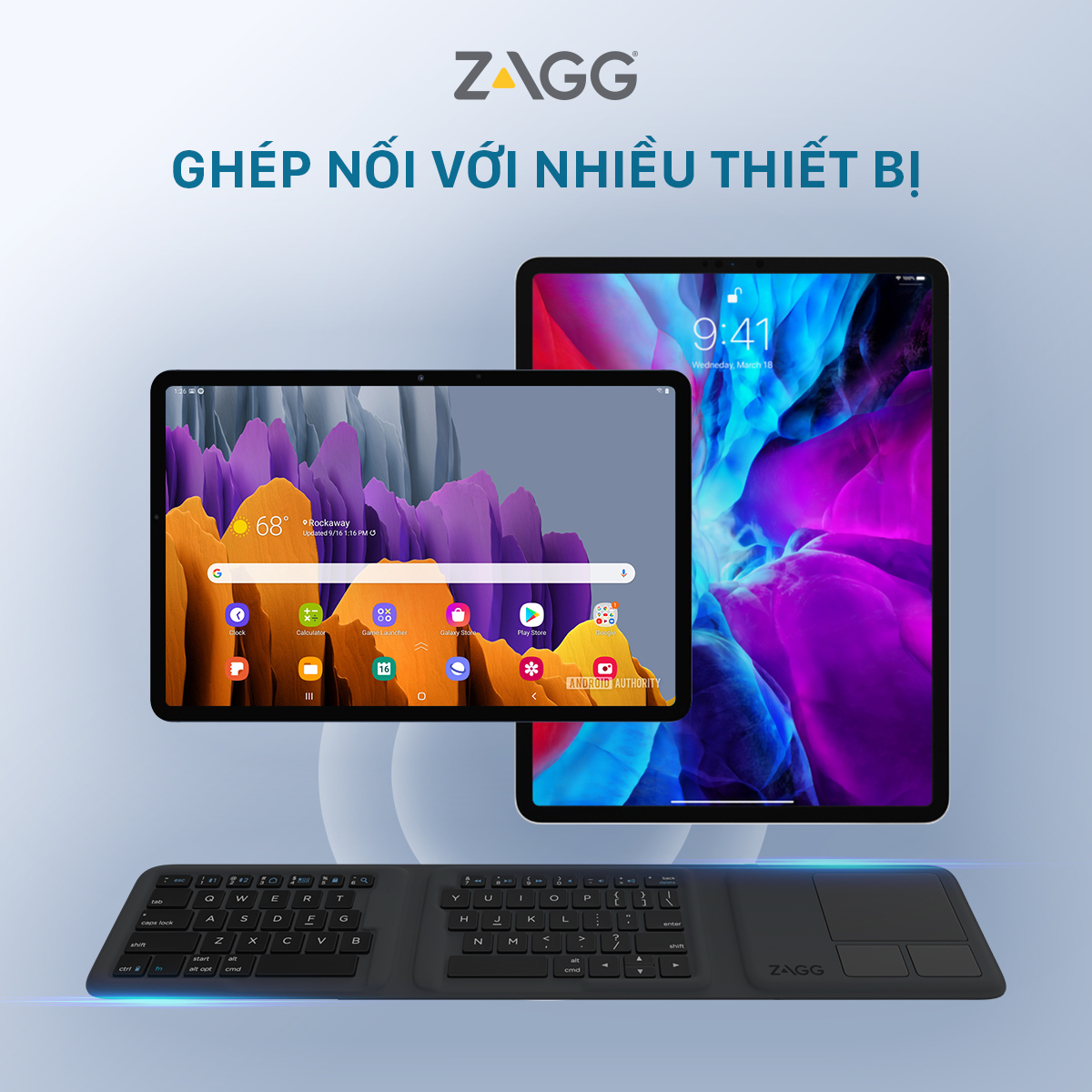 Bàn phím gấp 3 ZAGG Universal Keyboards - Tri Folding 103203612 - Hàng chính hãng