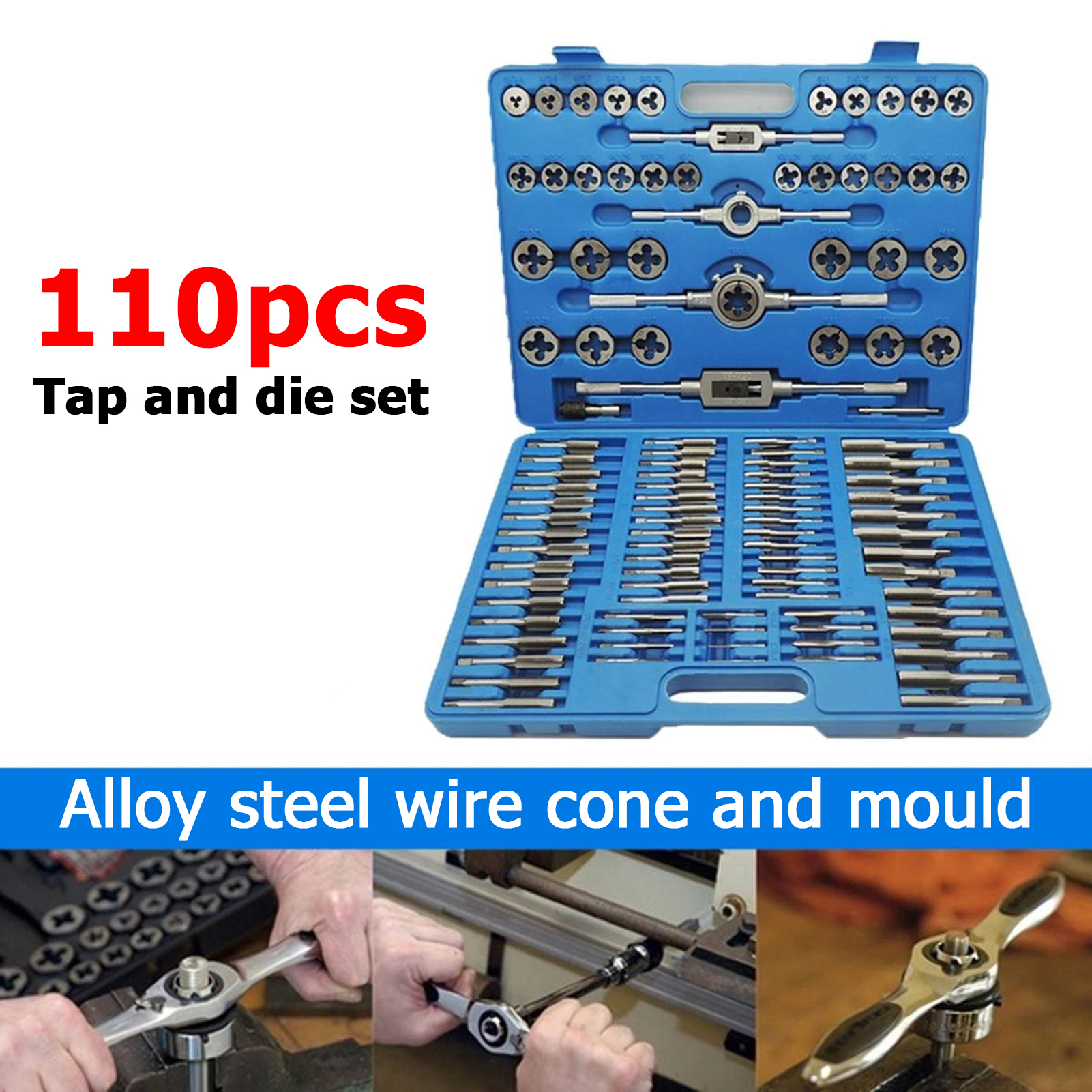 Bộ taro ren 110 chi tiết, tạo ren trong và ngoài, dụng cụ đa năng,