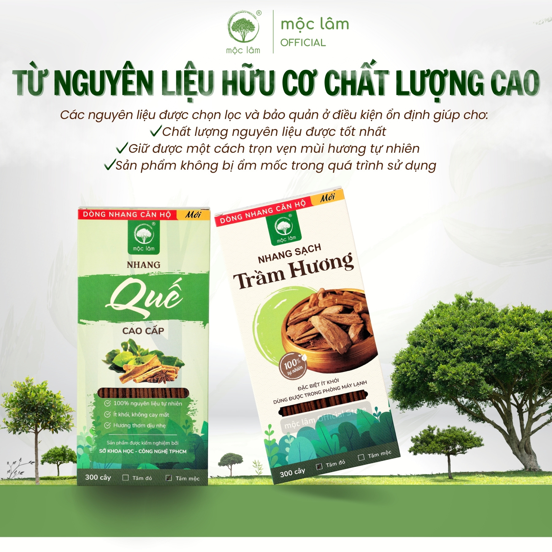 Nhang Quế Thiên Nhiên MỘC LÂM 300cây, Nhang Sạch Ít Khói, Hương Thơm Thanh Dịu, Nhang Cho Căn Hộ Chung Cư Phòng Máy Lạnh