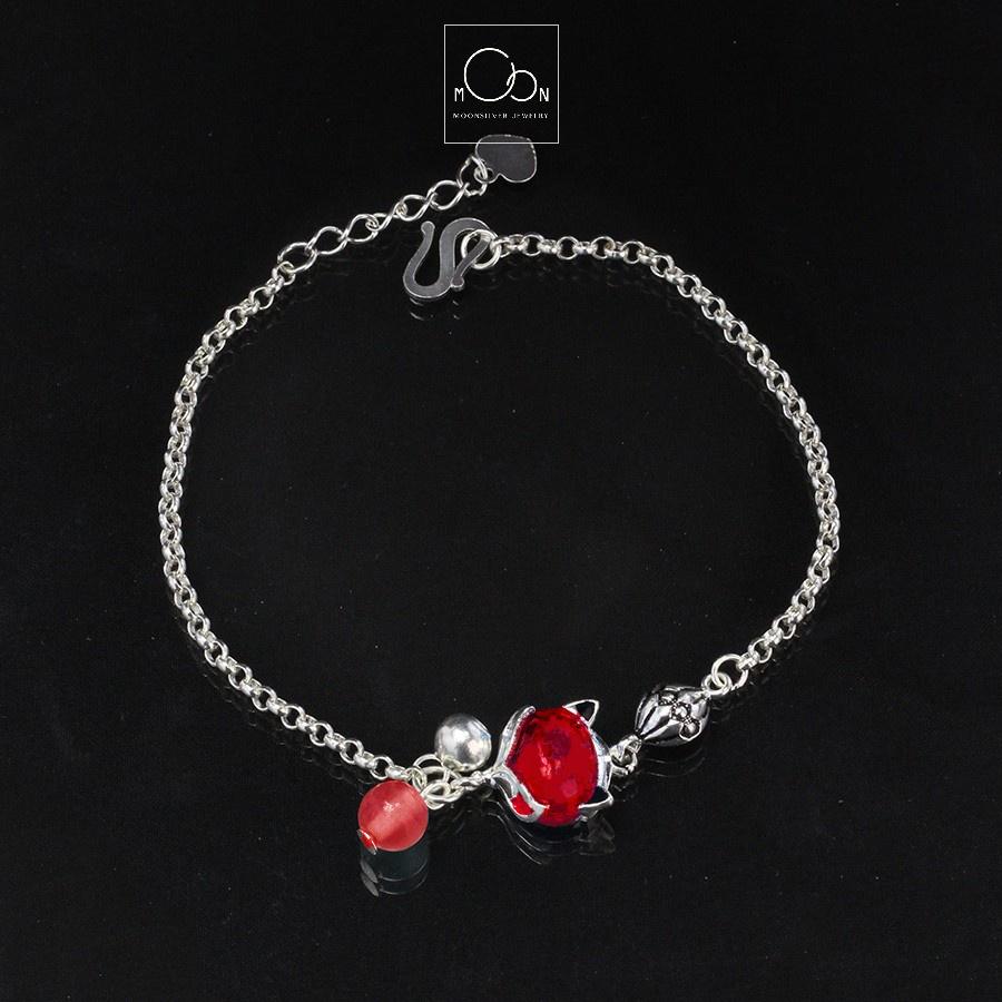 Lắc tay/ vòng tay bạc nữ Hồ ly đá đỏ bạc ta