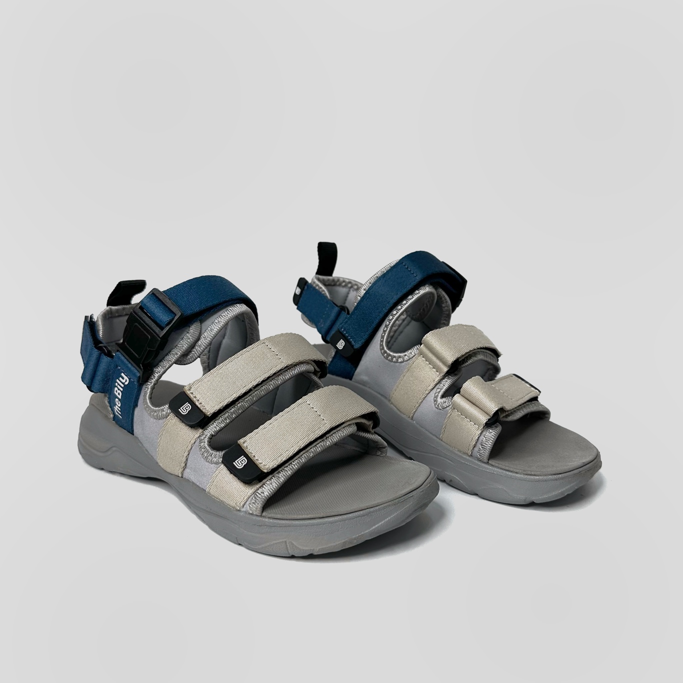 Giày Sandal Nam Nữ Unisex The BiLy Quai Ngang Dây Dù Đế IP Siêu Êm Nhẹ Đế Xám Màu Xanh Kem-BLDX08