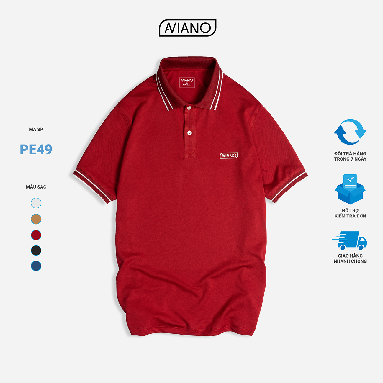 Áo Polo Trơn Bo Phối Xương Cá 5 Màu Thời Trang AVIANO