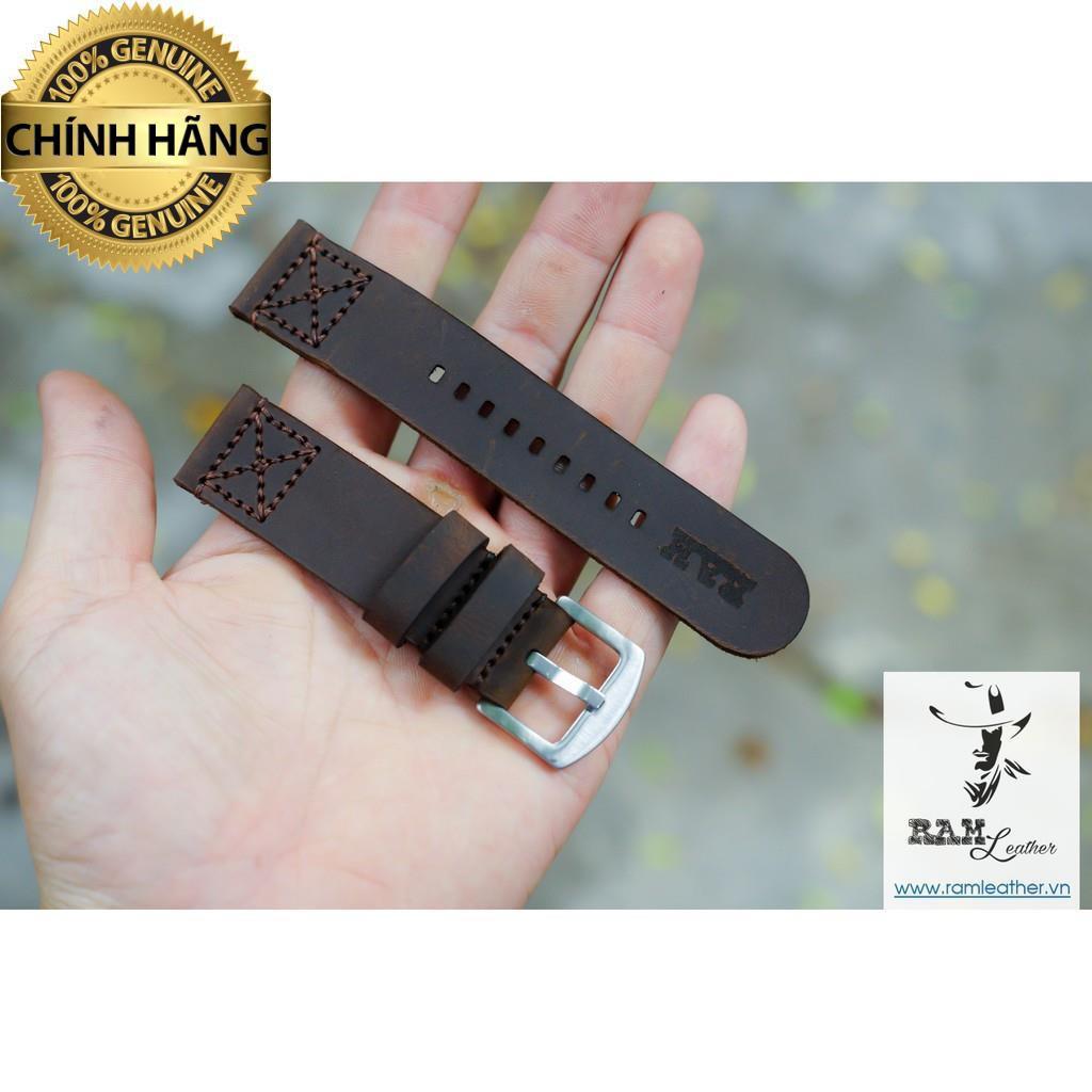 DÂY ĐỒNG HỒ DA BÒ THẬT MÀU NÂU ĐẤT MAY CHỈ - RAM SIMPLE - LEATHER - HÀNG CHÍNH HÃNG