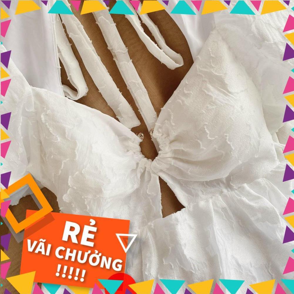 ĐẦM BABYDOLL TRẮNG HOA NỔI RÚT NGỰC HỞ LƯNG