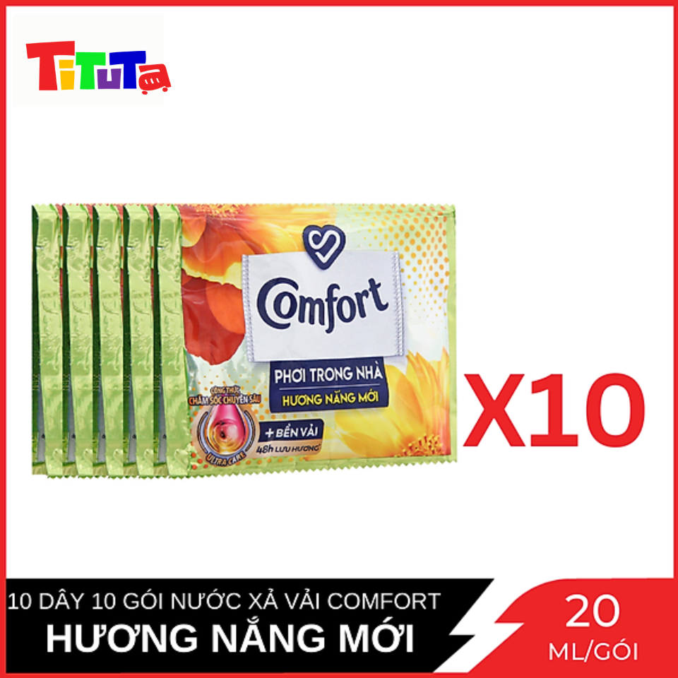 Combo 10 Dây Nước xả vải Comfort Phơi trong nhà Hương nắng mới 20ml dây 10 gói x10