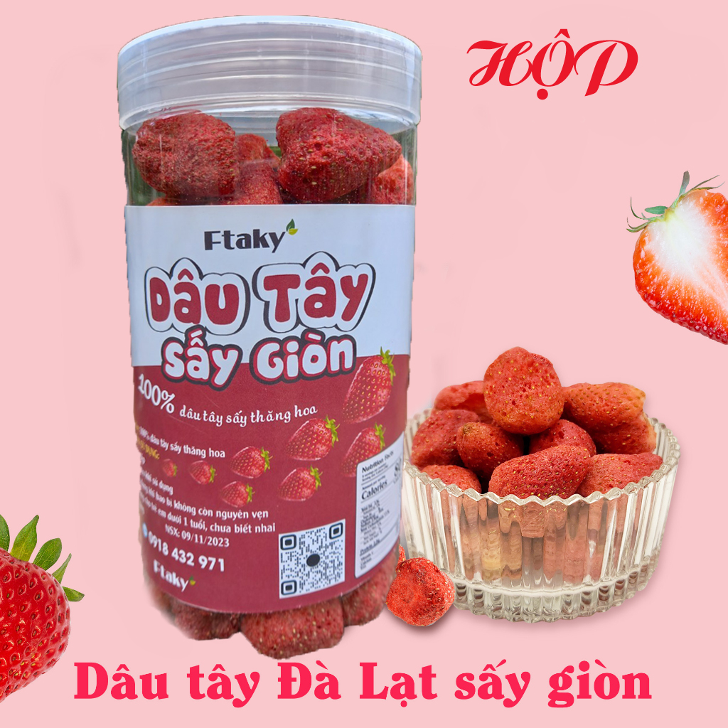 Dâu tây sấy lạnh giòn công nghệ sấy thăng hoa Hũ PET 1000ml ít đường, ít chất béo tự nhiên vị trái cây