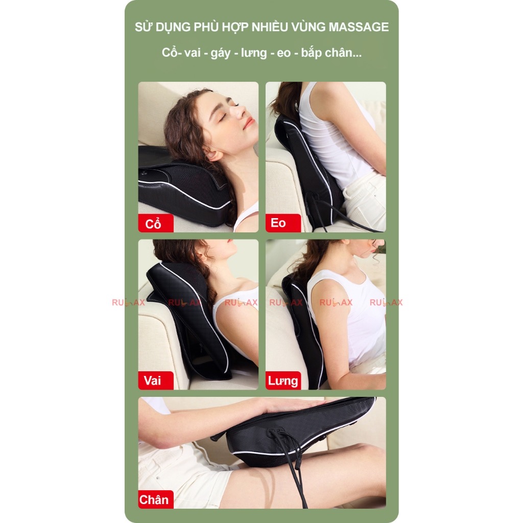 ￼Gối Massage Cổ Vai Gáy Rulax,Máy Massage Hồng Ngoại 2 Động Cơ Rung Kết Hợp 20 Bi Giảm Đau Nhức Hiệu Quả