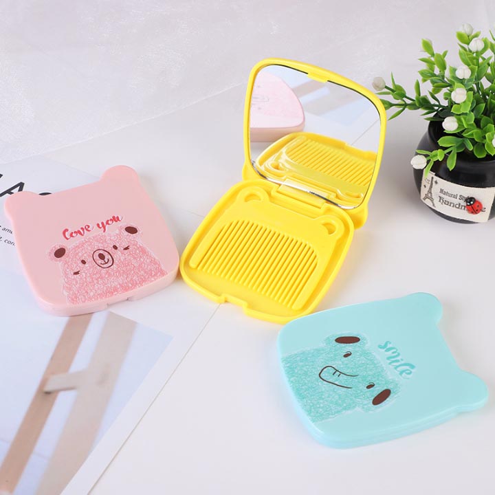 Bộ gương lược mini bỏ túi kiểu gấp gọn hình ảnh hoạt hình ngộ nghĩnh - giao mẫu ngẫu nhiên BGL39